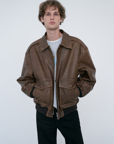 UNISEX DETACHABLE A-2 LEATHER BLOUSON BROWN_M_UDJU6C102W2