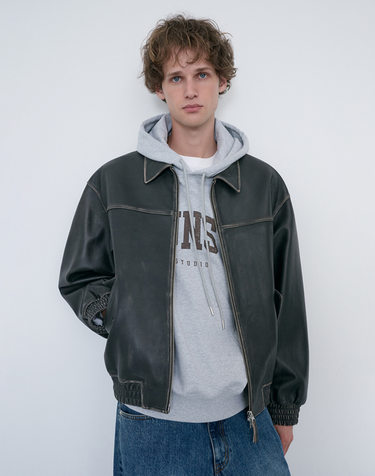 UNISEX REFINED LEATHER BLOUSON BRUSHED BLACK_M_UDJU6C101G3