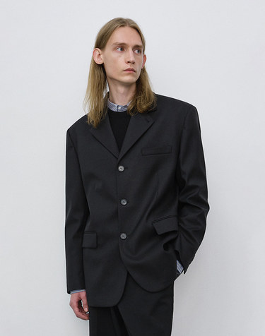 UNISEX CLASSIC 3 BUTTON WOOL BLAZER BLACK_M_UDJA6C106BK