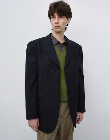 UNISEX REFINED MASCULINE WOOL BLAZER NAVY STRIPE_M_UDJA6C105N2