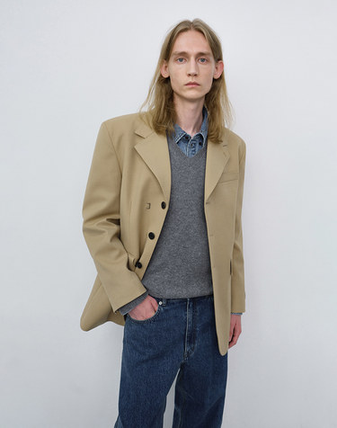 UNISEX REFINED MASCULINE WOOL BLAZER CARAMEL BEIGE_M_UDJA6C105CM
