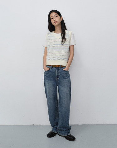 UNISEX CRAFTED V-NECK KNIT VEST CREAM_UDSW6C117CR