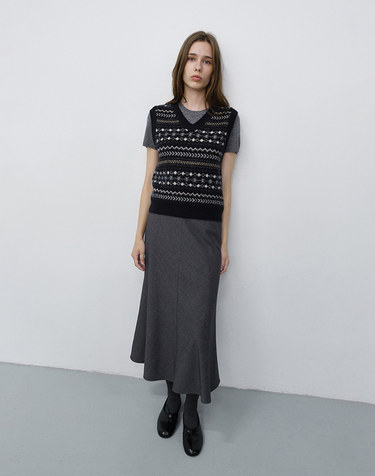 UNISEX CRAFTED V-NECK KNIT VEST NAVY_UDSW6C117N2