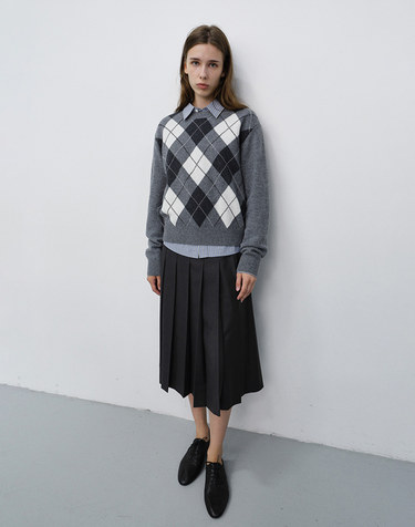 UNISEX ARGYLE CREWNECK SWEATER GREY_UDSW6C116G2