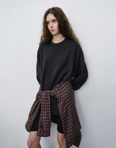 UNISEX CHUNKY ROLL NECK SWEATER CHARCOAL GREY_UDSW6C114BK