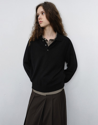 UNISEX COLLARED SWEATER BLACK_UDSW6C112BK
