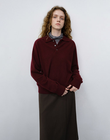 UNISEX COLLARED SWEATER BURGUNDY_UDSW6C112D2