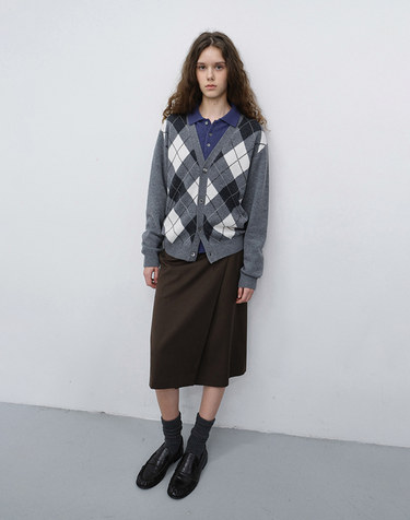 UNISEX V-NECK ARGYLE CARDIGAN GREY_UDSW6C105G2