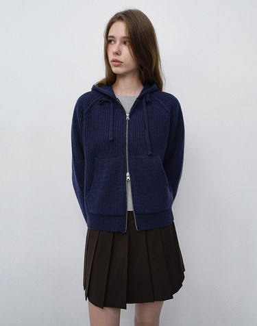 UNISEX HOODED KNIT CARDIGAN DARK BLUE_UDSW6C104B2