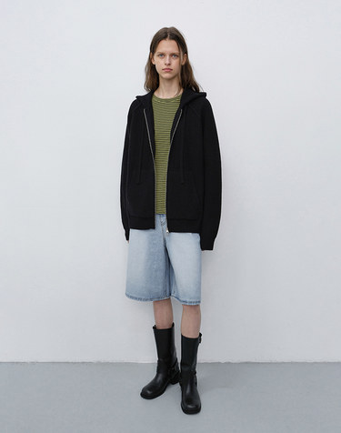 UNISEX HOODED KNIT CARDIGAN BLACK_UDSW6C104BK