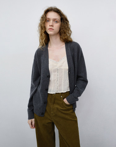 UNISEX V-NECK CARDIGAN MELANGE GREY_UDSW6C103G2