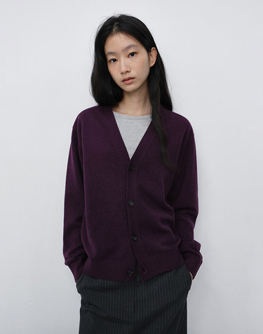 UNISEX V-NECK CARDIGAN PLUM_UDSW6C103U2