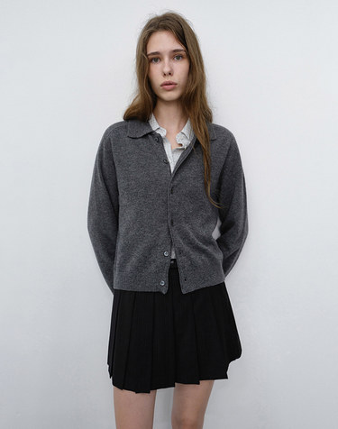 UNISEX COLLARED KNIT CARDIGAN MELANGE GREY_UDSW6C102G2
