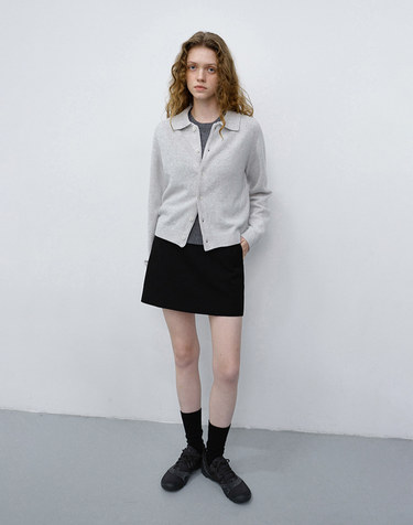 UNISEX COLLARED KNIT CARDIGAN LIGHT MELANGE GREY_UDSW6C102G1