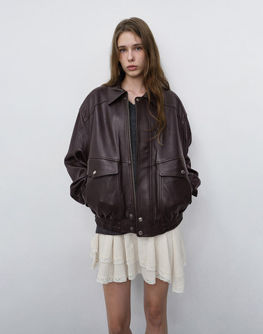 UNISEX OVERSIZED VINTAGE LEATHER BLOUSON BROWN_UDJU6C104W2