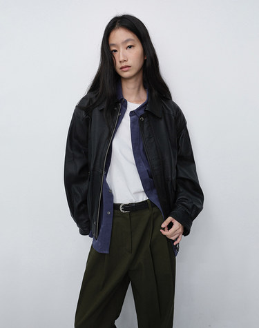 UNISEX OVERSIZED VINTAGE LEATHER BLOUSON BLACK_UDJU6C104BK