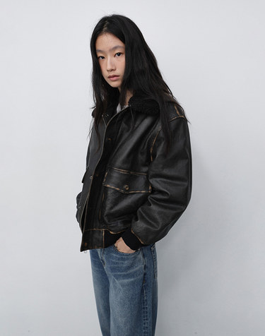 UNISEX DETACHABLE A-2 LEATHER BLOUSON BRUSHED BLACK_UDJU6C102G3