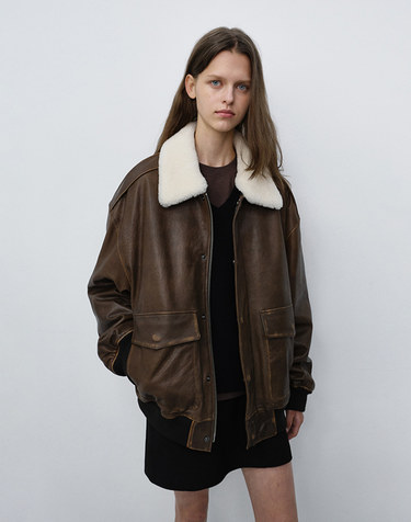 UNISEX DETACHABLE A-2 LEATHER BLOUSON BROWN_UDJU6C102W2