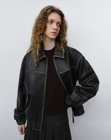 UNISEX REFINED LEATHER BLOUSON BRUSHED BLACK_UDJU6C101G3