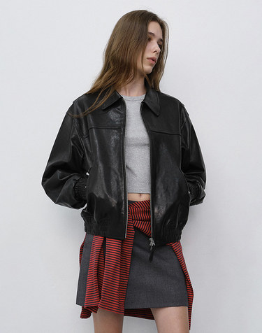 UNISEX REFINED LEATHER BLOUSON BLACK_UDJU6C101BK