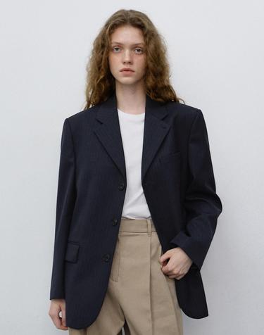 UNISEX CLASSIC 3 BUTTON WOOL BLAZER NAVY STRIPE_UDJA6C106N1