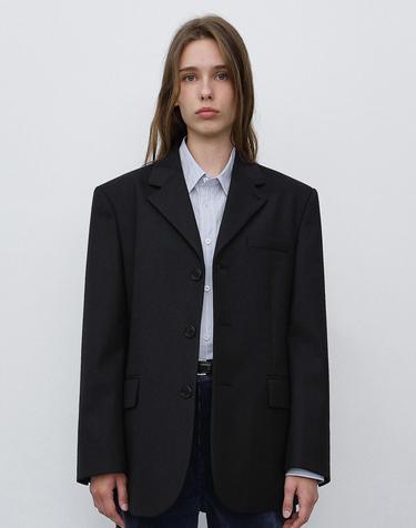 UNISEX CLASSIC 3 BUTTON WOOL BLAZER BLACK_UDJA6C106BK