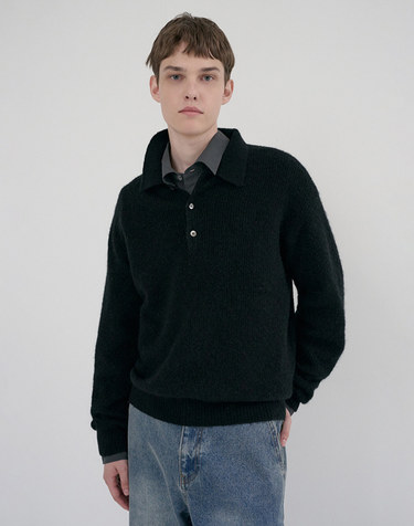 UNISEX HAIRY COLLARED SWEATER BLACK_M_UDSW6D135BK