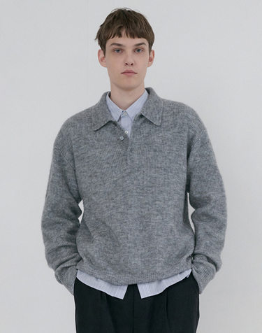 UNISEX HAIRY COLLARED SWEATER MELANGE GREY_M_UDSW6D135G2