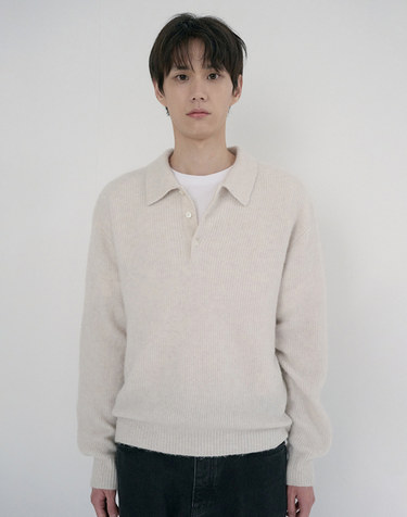 UNISEX HAIRY COLLARED SWEATER IVORY_M_UDSW6D135IV