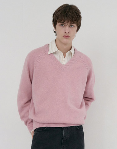 UNISEX SOFT VOLUME V-NECK SWEATER SOFT PINK_M_UDSW6D134P1
