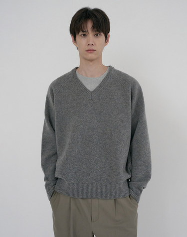 UNISEX SOFT VOLUME V-NECK SWEATER MELANGE GREY_M_UDSW6D134G2