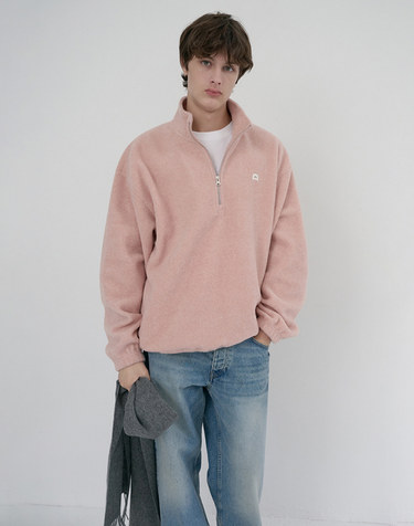 UNISEX HALF ZIP-UP FLEECE SWEATSHIRT CANDY PINK_M_UDJU6D136P1