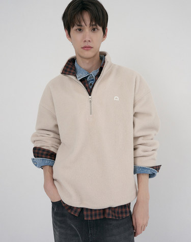 UNISEX HALF ZIP-UP FLEECE SWEATSHIRT CREAM_M_UDJU6D136CR