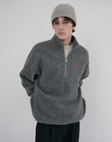 UNISEX HALF ZIP-UP FLEECE SWEATSHIRT MELANGE GREY_M_UDJU6D136G2