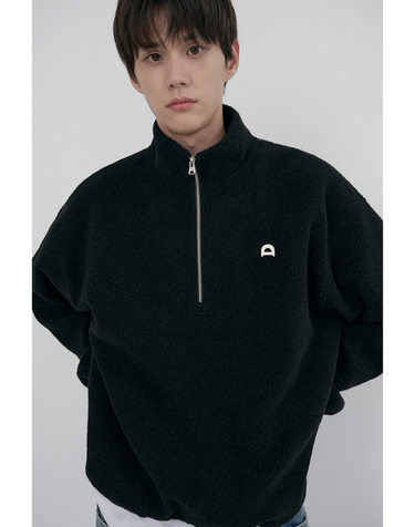 UNISEX HALF ZIP-UP FLEECE SWEATSHIRT BLACK_M_UDJU6D136BK