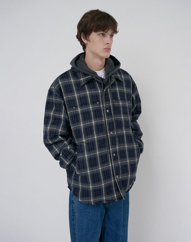 UNISEX QUILTED FLANNEL SHIRT NAVY CHECK_M_UDJU6D128N2