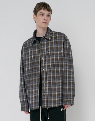 UNISEX QUILTED FLANNEL SHIRT BROWN CHECK_M_UDJU6D128W2