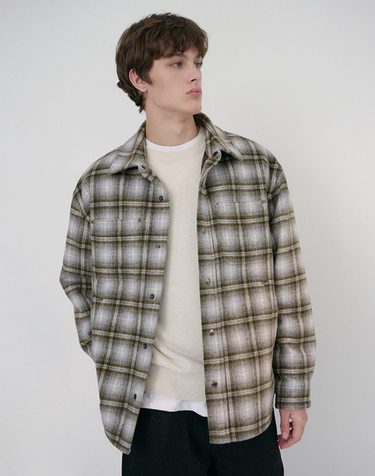 UNISEX QUILTED FLANNEL SHIRT KHAKI CHECK_M_UDJU6D128K2