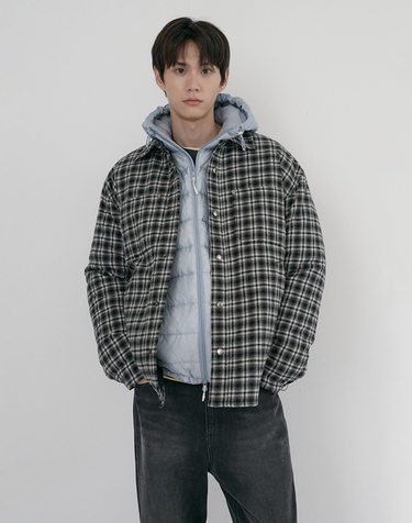 UNISEX QUILTED FLANNEL SHIRT BLACK CHECK_M_UDJU6D128BK