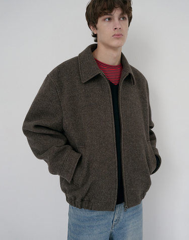 UNISEX COLLARED WOOL BLOUSON BROWN MELANGE_M_UDJU6D126W2