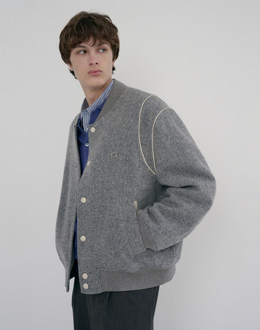 UNISEX BOUCLE WOOL VARSITY JACKET MELANGE GREY_M_UDJU6D124G2