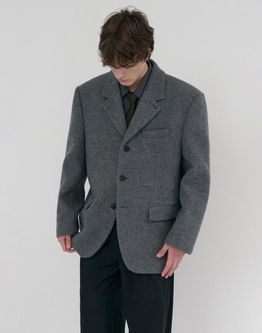 UNISEX 3 BUTTON WOOL BLAZER GREY_M_UDJA6D122G2