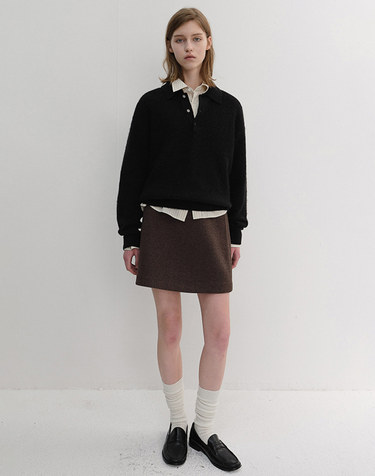 UNISEX HAIRY COLLARED SWEATER BLACK_UDSW6D135BK