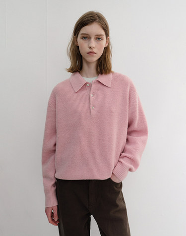 UNISEX HAIRY COLLARED SWEATER SOFT PINK_UDSW6D135P1