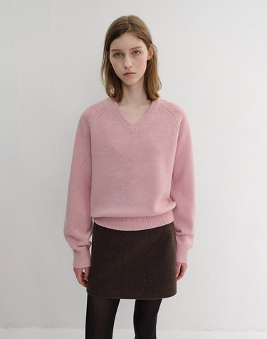 UNISEX SOFT VOLUME V-NECK SWEATER SOFT PINK_UDSW6D134P1