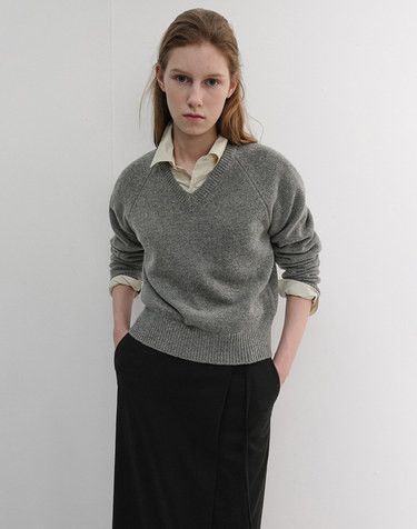 UNISEX SOFT VOLUME V-NECK SWEATER MELANGE GREY_UDSW6D134G2