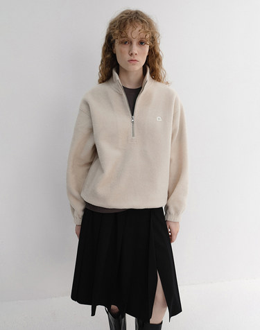 UNISEX HALF ZIP-UP FLEECE SWEATSHIRT CREAM_UDJU6D136CR
