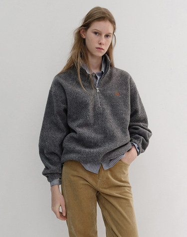 UNISEX HALF ZIP-UP FLEECE SWEATSHIRT MELANGE GREY_UDJU6D136G2