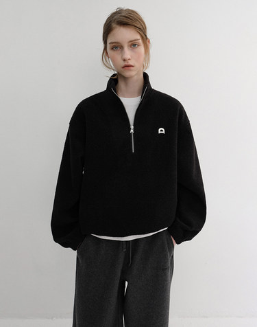 UNISEX HALF ZIP-UP FLEECE SWEATSHIRT BLACK_UDJU6D136BK