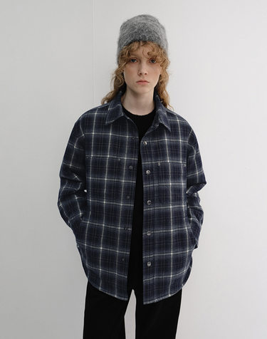 UNISEX QUILTED FLANNEL SHIRT NAVY CHECK_UDJU6D128N2